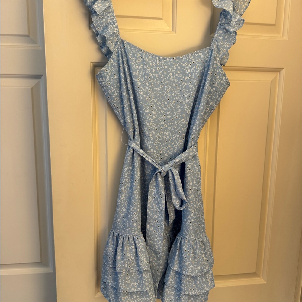 Likely Blue Floral Ruffle Dress